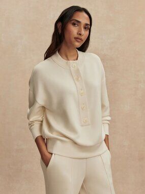 Varley Reena Button Front Sweat in Pristine, Size X-Large